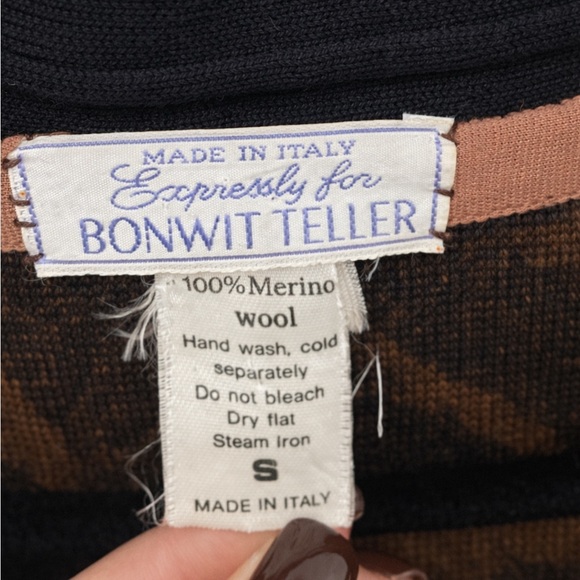 Vintage Bonwit Teller Italian Merino Wool Cardigan | Large | Abstract Print - Picture 3 of 6